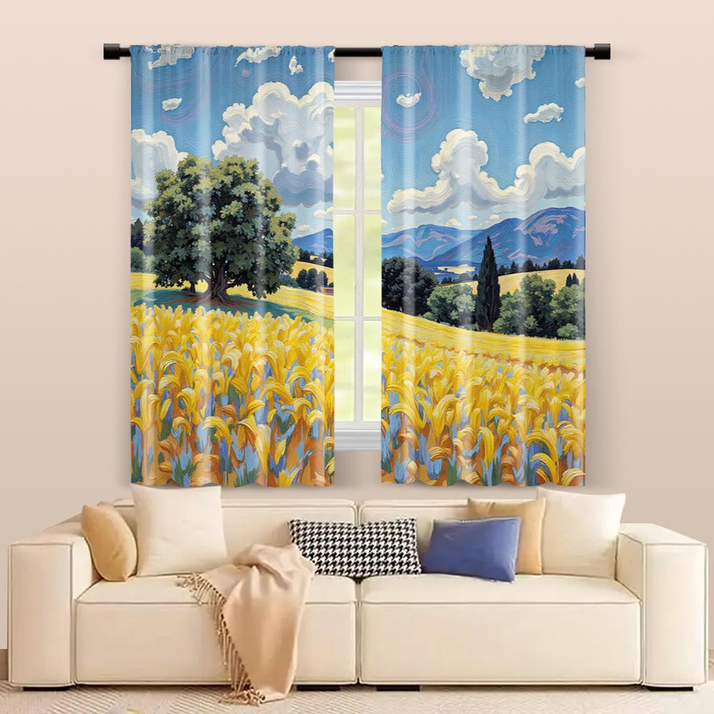 2 Pcs, Filtering Curtains (excluding Rods, Non-movable, Without Batteries) Artistic Scenery for Use In Bedrooms and Living Rooms
