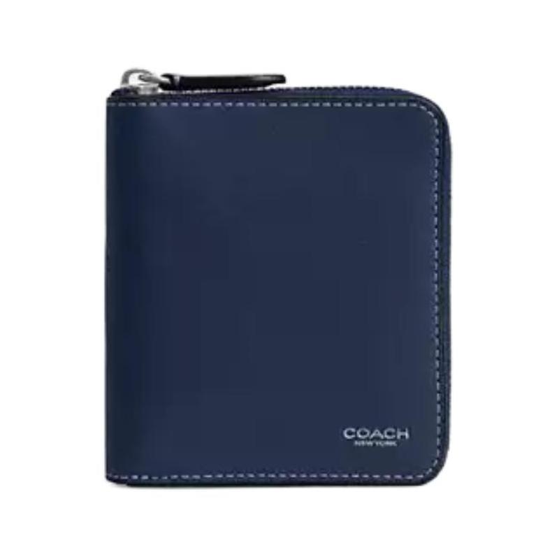Coach 11 Brand Letter Logo Zipper Closure Leather Coin Purse Mini Men's Dark Blue Dark Blue