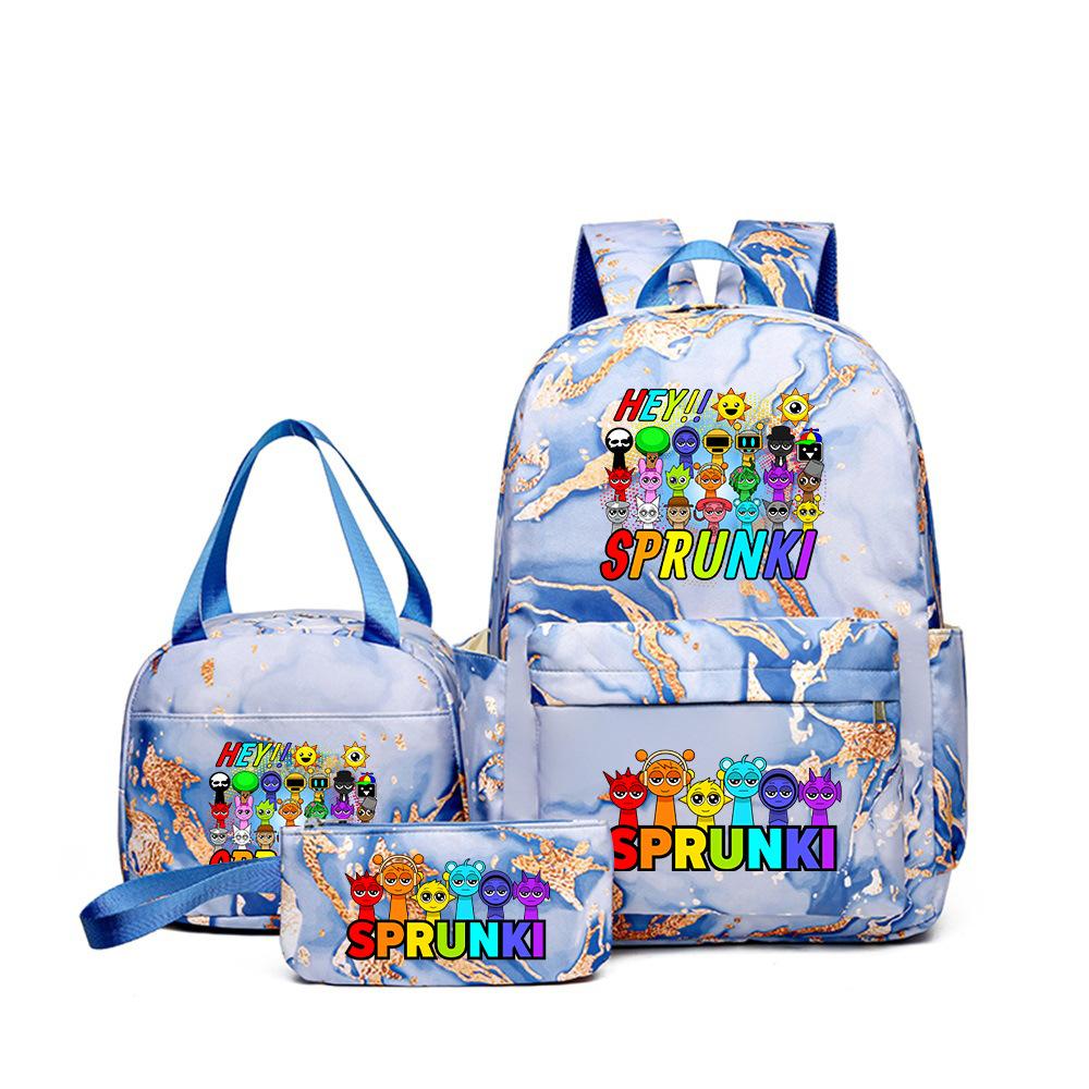 Sprunki teen student schoolbag rhythm box cartoon large capacity cute backpack three-piece set 3
