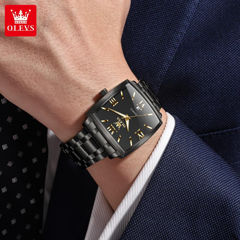 OLEVS Mens Watch Simple Original Brand Quartz Watch Waterproof Luminous Square Watch Automatic Date Watch For Man Gifts