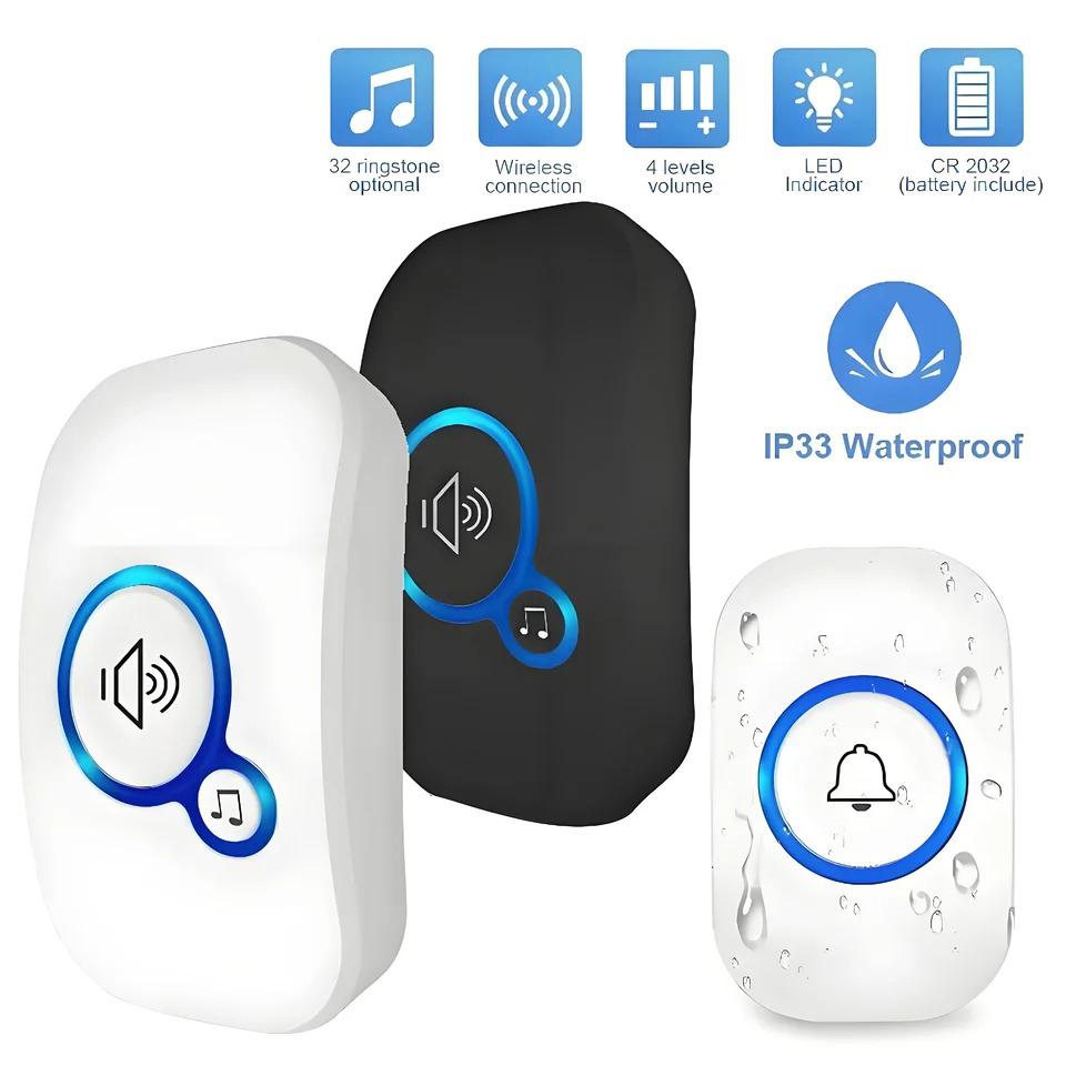 LED Wireless Doorbell Waterproof Door Chime Kit Welcome Chime Home Door Bell Intelligent 32 Songs Melodies With 4 Volume Levels