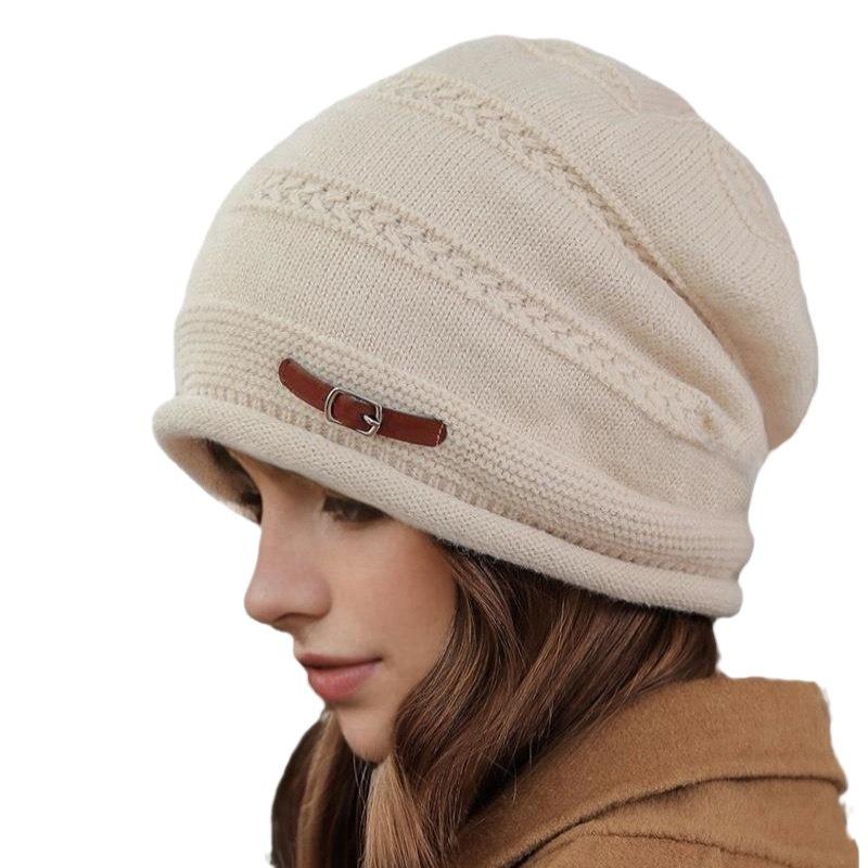 Knitted headgear autumn and winter fashion loose big head circumference confinement hat fleece hat women's pile hat