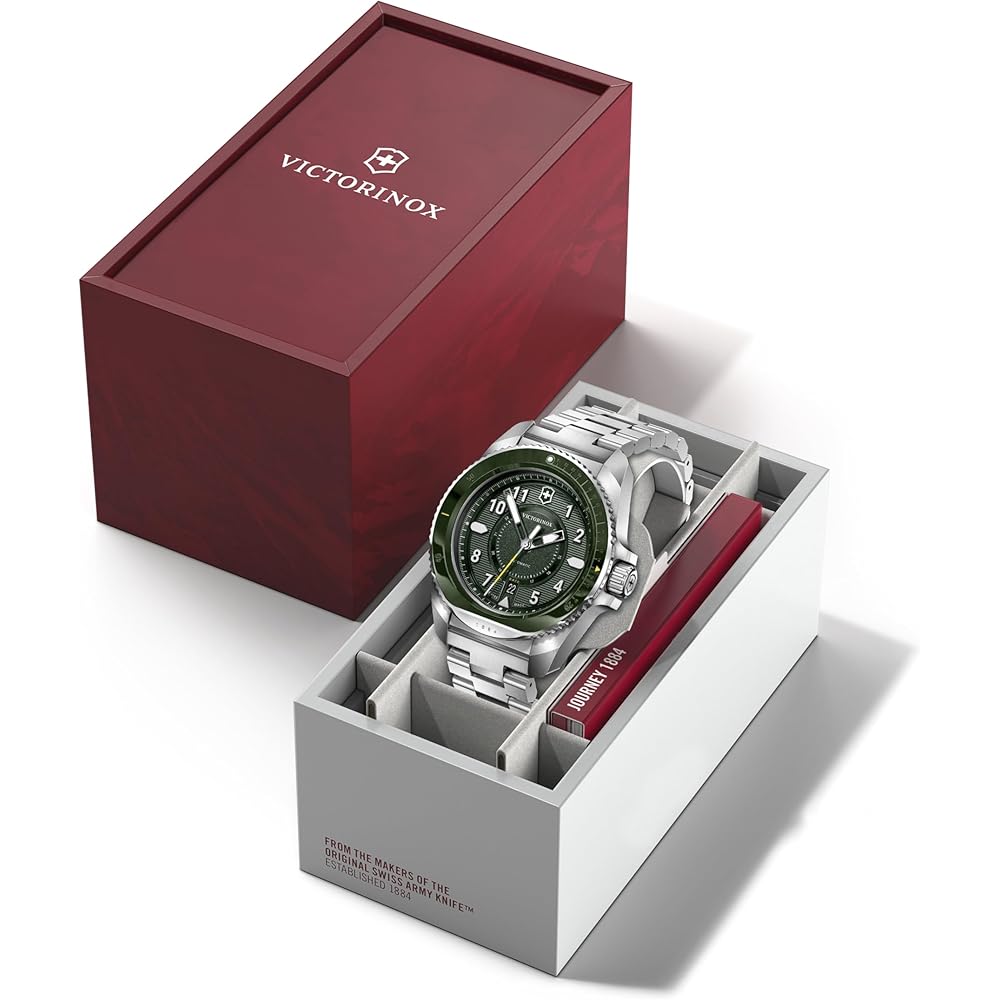 VICTORINOX JOURNEY 1884 Men's Automatic Watch, Green Dial, Stainless Steel Bracelet, Stainless Steel Case (316L), Water Resistant, Analog [Official Ja