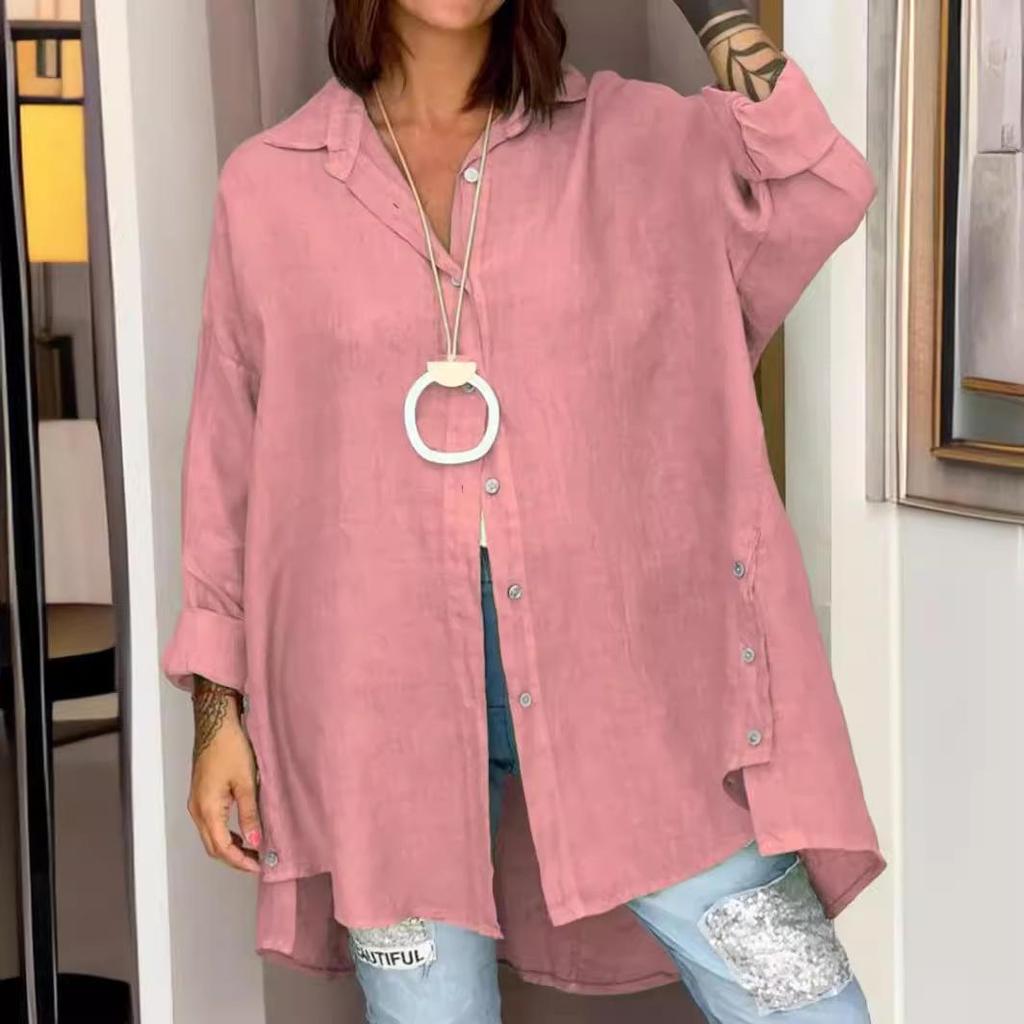 2026 European & American Women's Summer Cotton Linen Loose-Fit Nine-Sleeve Shirt
