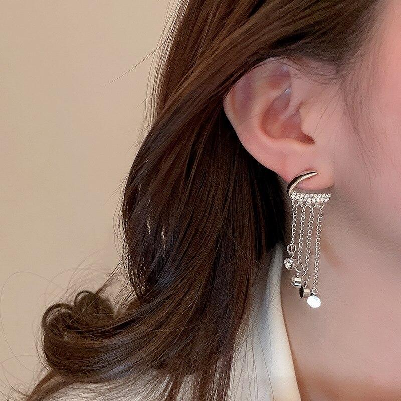 Statement Fashion Irregular Metallic Rhinestones Tassel Long Earrings For Women