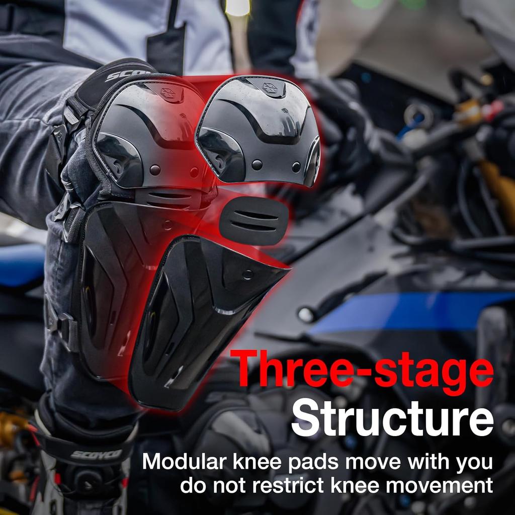 Scoyco Motorcycle Knee And Shin Guards – Adjustable Protective Knee Pads For Motocross, Road Cycling – TPU Armor With Breathable Mesh Protective