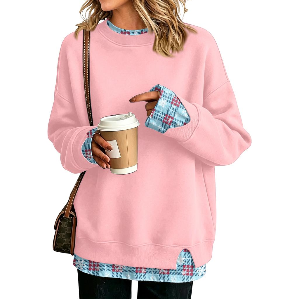 Women's Casual Printed Long Sleeve Oversized Two Piece Look Sweatshirt for Everyday Wear