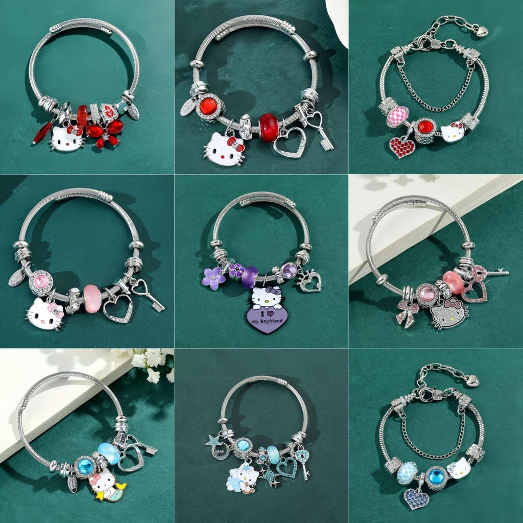 Hello Kitty Rosa Pandora Armband - Niedliches Cartoon-Katzen-Charme-Bügelarmband Schmuck