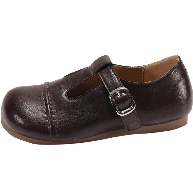 Retro Lightweight Round Head Versatile Flat-soled Single Shoes Women's 2025 New Spring and Autumn with Skirt Soft-soled Mary Jane Small Leather Shoes