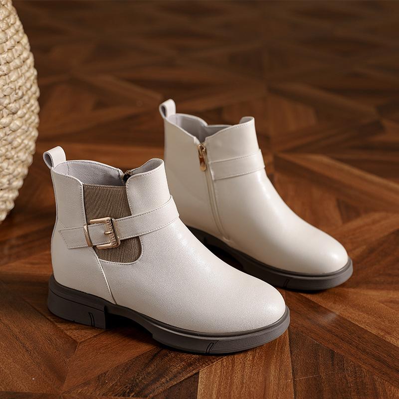 White short boots for women, new spring and autumn single boots, thick-soled Martin boots, cigarette boots, autumn and winter velvet Chelsea boots.