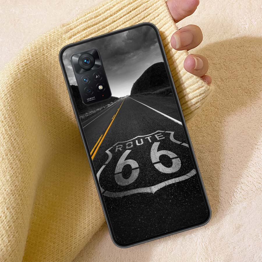 America Route 66 Phone Case For Redmi Note 13 14 15 Pro Plus 12 13C 12C 15C 9 10 10C 9T 9C 9A TPU Soft Cover Clear Cell Cases Sh