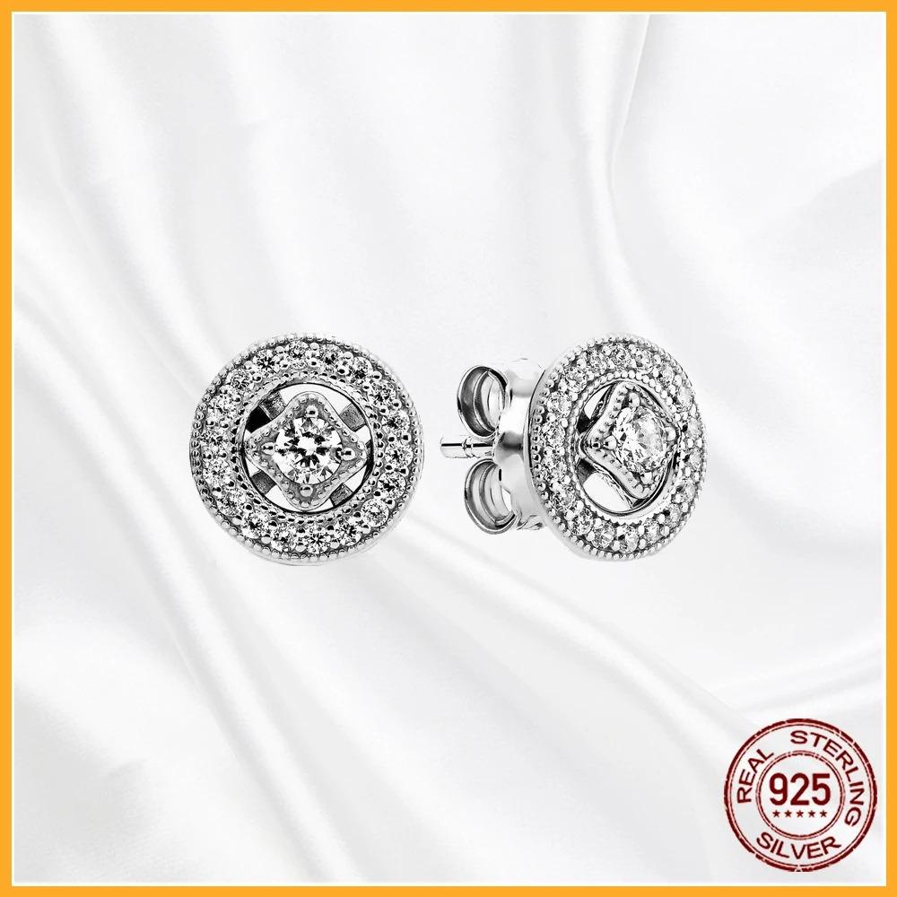 925 Silver Heart Hoop Earrings Sparkling Original Jewelry Gift for Women