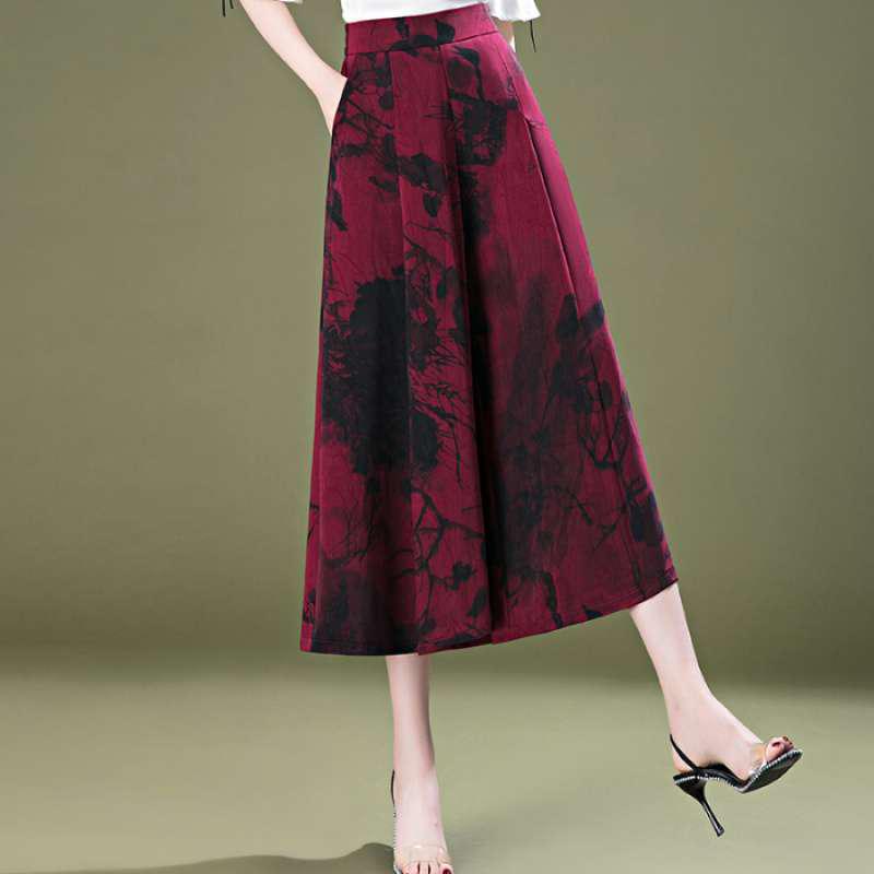 

High-Waist Wide-Leg Chiffon Culottes for Women – Summer 2026 Collection, Lightweight and Loose Fit for Middle-Aged Women 3XL червоний
