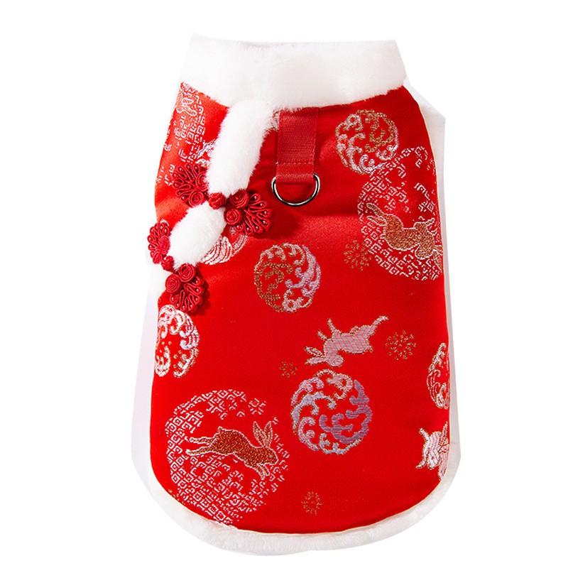 Red Chinese New Inspired Knitted Velvet Dog Pajamas Small Breeds Like Bichon Frise Teddy