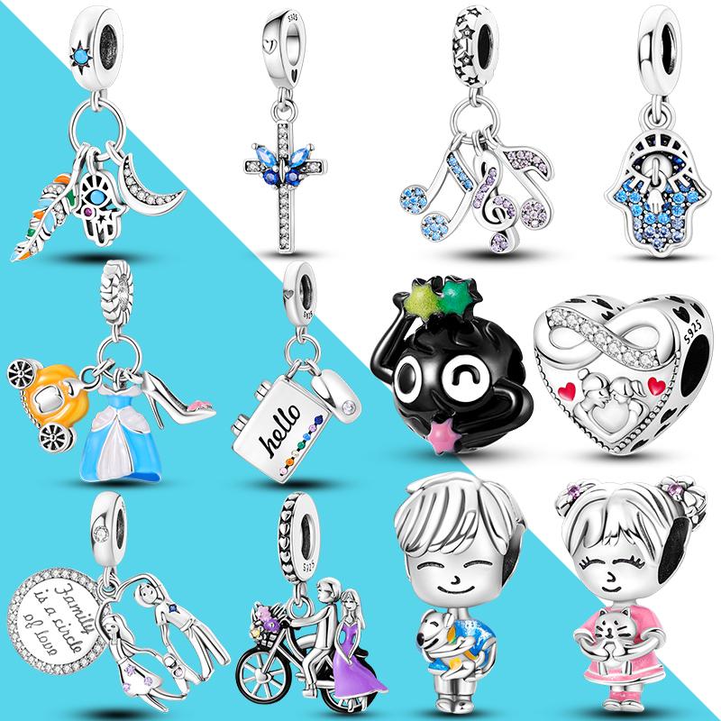 

925 Серебряный Хамаса Ручной Крест Ноутбук Висячие Подвески Подходит Оригинальный Браслет Сестра Мальчик Девочка Шарик