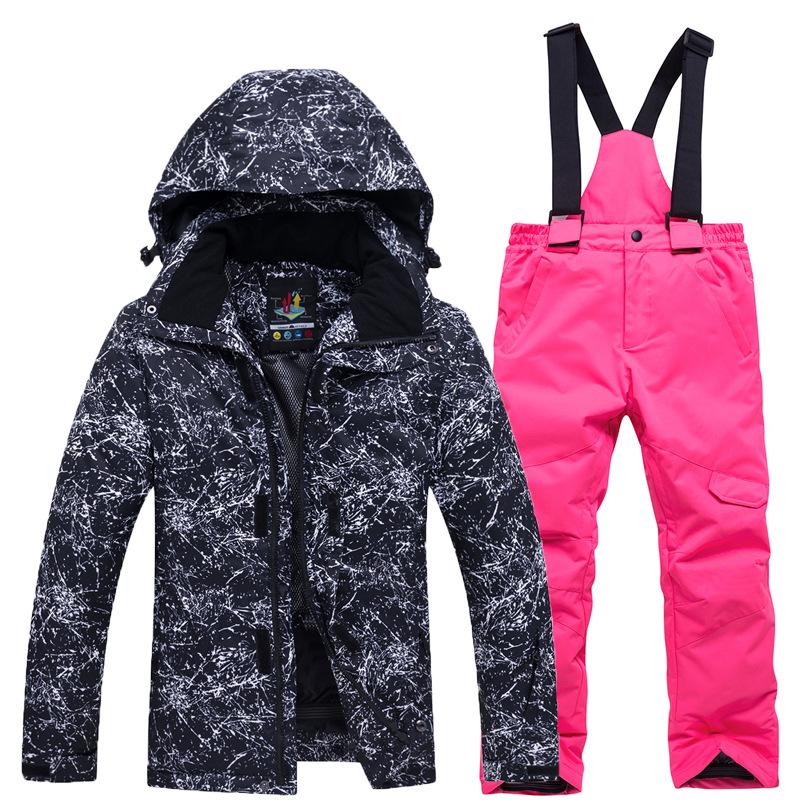 Jungen Mädchen Camouflage Ski Set Winddicht Warm Wasserdicht Outdoor Verdickt Single Board Ski Jacke Hosen