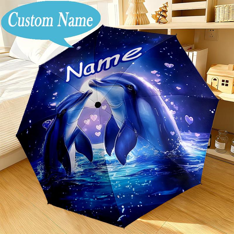 Custom Name Umbrella Dolphins Starry Night Umbrella 8-Frame for Travel, Camping, Casual Lightweight Portable, Essential for Family Gifts