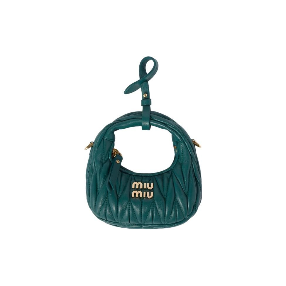 Miu Miu Wander Serie Matelass&eacute; Metalen Letterlogo Ritssluiting Afneembare Verstelbare Schouderband Leren Hobo Tas Mini 5NR019-2FPP-F0K41 Basic Set (Bag+Dust Bag)