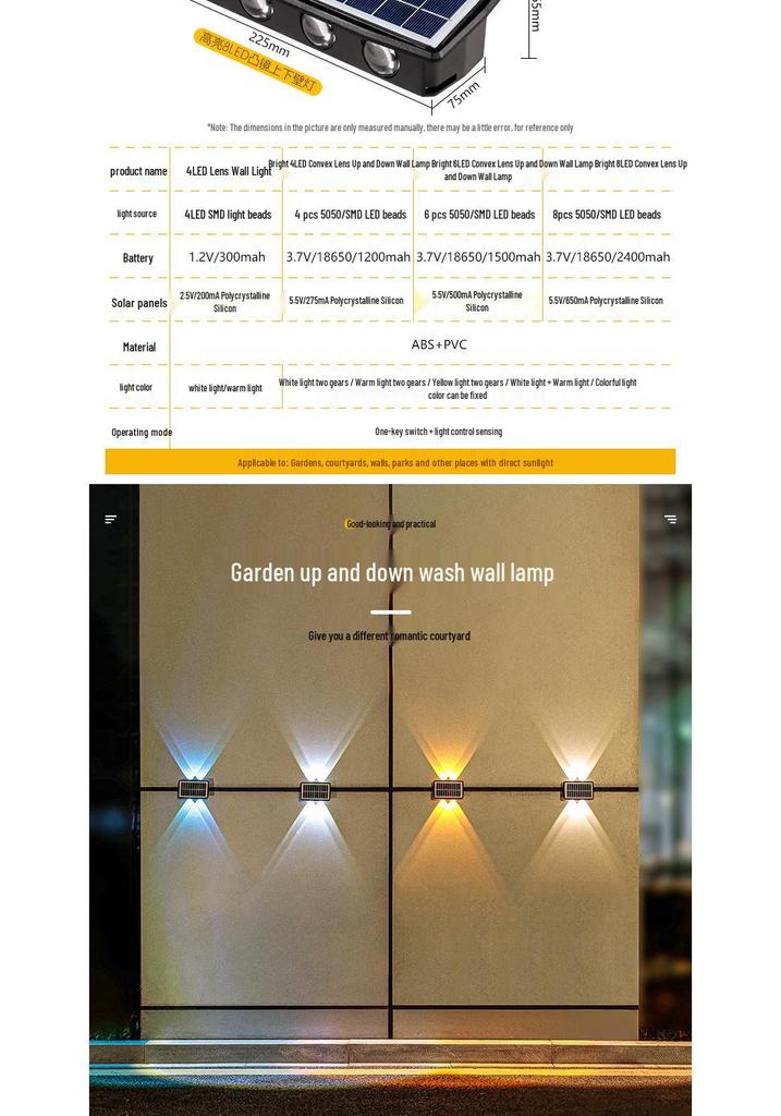 Solar Double Head Wall Light: Waterproof Outdoor Spotlight for Villas and Courtyards