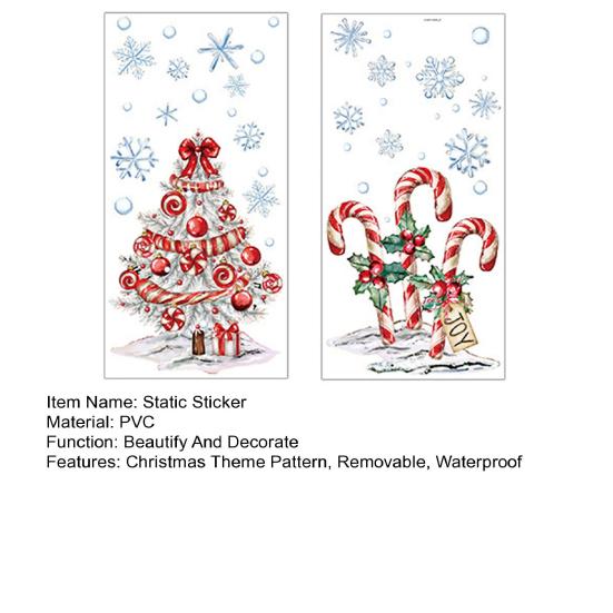 2 Sheets Christmas Tree Window Cling Removable Waterproof Xmas Candy Cane Static Glass Sticker Home Office Room Holiday Party Decoration Decal