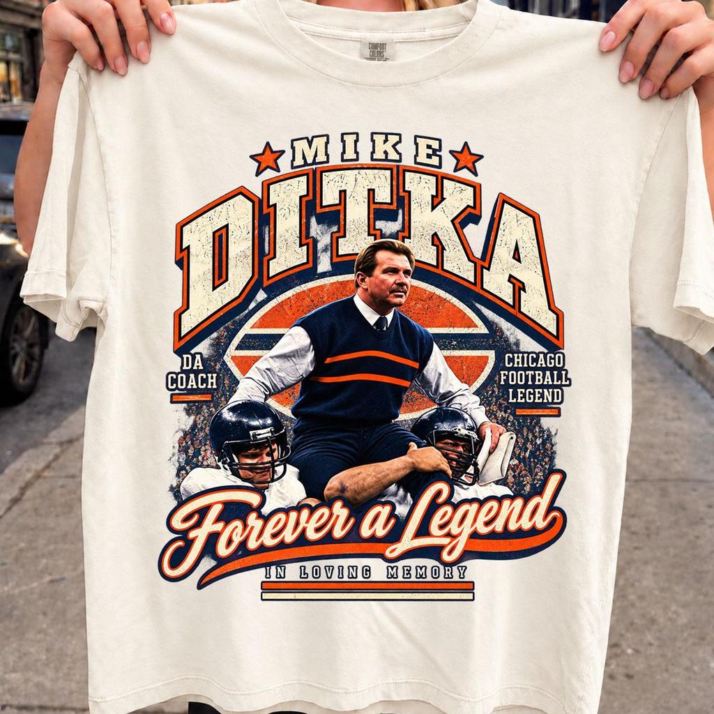 Mike Ditka T-Shirt with Forever a Legend Tribute Design, Chicago Football Vintage Football Tee, Retro Chicago Football Fan Gift