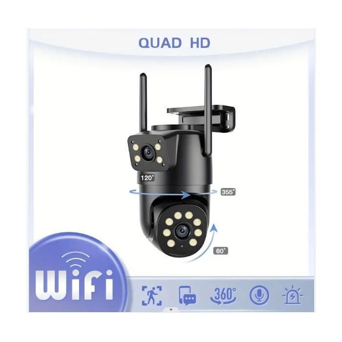 Caméra de sécurité wifi à double objectif 4mp, 2,4 ghz, suivi humain ia et vision nocturne couleur, audio bidirectionnel