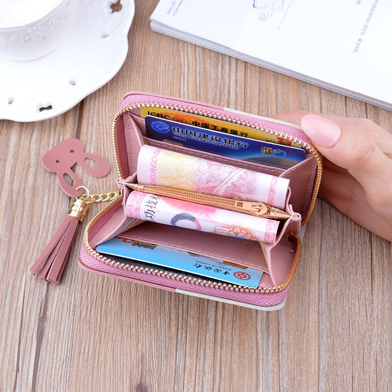 Women's Short Mini Tassel Wallet - Fashionable Korean Style, Contrast Stitching, Zipper Closure, Coin Purse, Card Holder