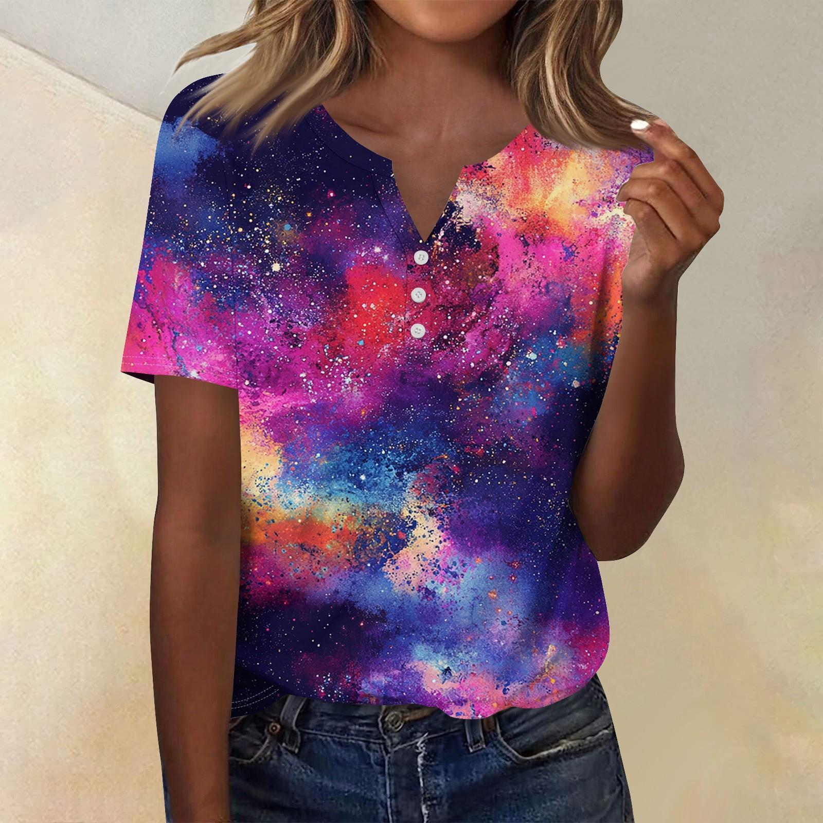 

Women s Fashion Casual Hem Split Star Print Short Sleeve Top XL шафрановий