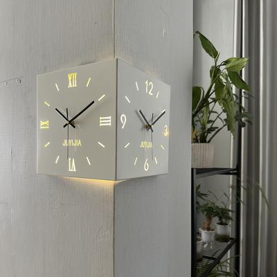 Sweeping Second Movement Corner Clock Wall Clock Metal Double-sided Bedroom Background Wall Mount Decoration Mute Clock Watch