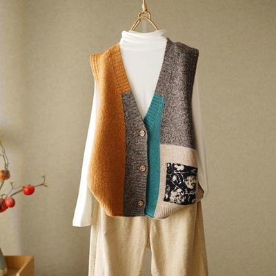 Women Fashion Retro Knitted Vest Cardigan Loose Small Sweater Tank Top Female Autumn Winter 2023 Outwear Design Sense