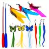 Interactive Cat Toys 11 Pack Funny Feather with Bell Cat Stick Toy for Kitten Playing Teaser Wand Toy Pet Cats Supplies