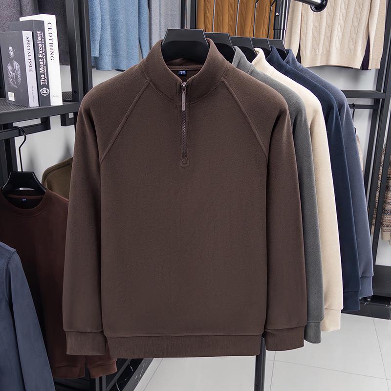 Men s Double-Sided German Velvet Stand Collar Half-Zip Long Sleeve Casual Sweatshirt Medium