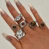 6pcs Vintage French Minimalist Metal Rings Set Fashion Tiger Eye Stone Asymmetrical Knuckle Ring For Women Daily Wear Jewelry