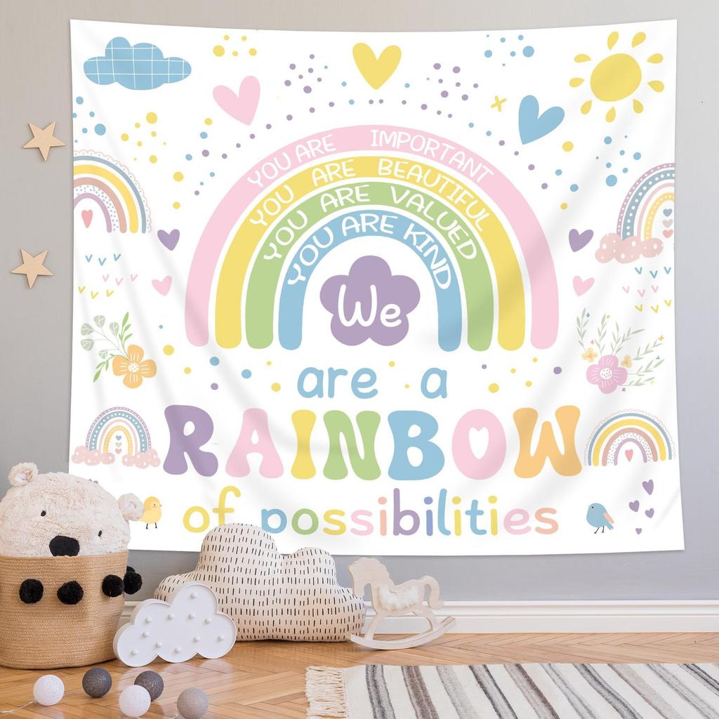 Boho Rainbow Inspirational English Quotes Tapestry Wall Hanging for Living Room Home Decor Headboard Cloth