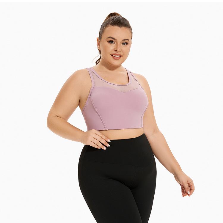 Plus Size Mesh Stitching Sports Bra - Shockproof Women's Running and Yoga Bra with Beautiful Back Design