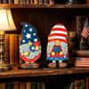 2 Pcs 4th of July Patriotic Gnome Table Decoration Red Blue White American Gnome Freestanding Wooden Sign for Independence Memorial Day Party Decor