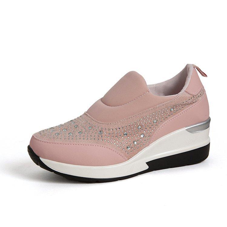 

Women s shoes spring and autumn new slope heel lazy shoes inner height increase rhinestone casual sports shoes 43 рожевий