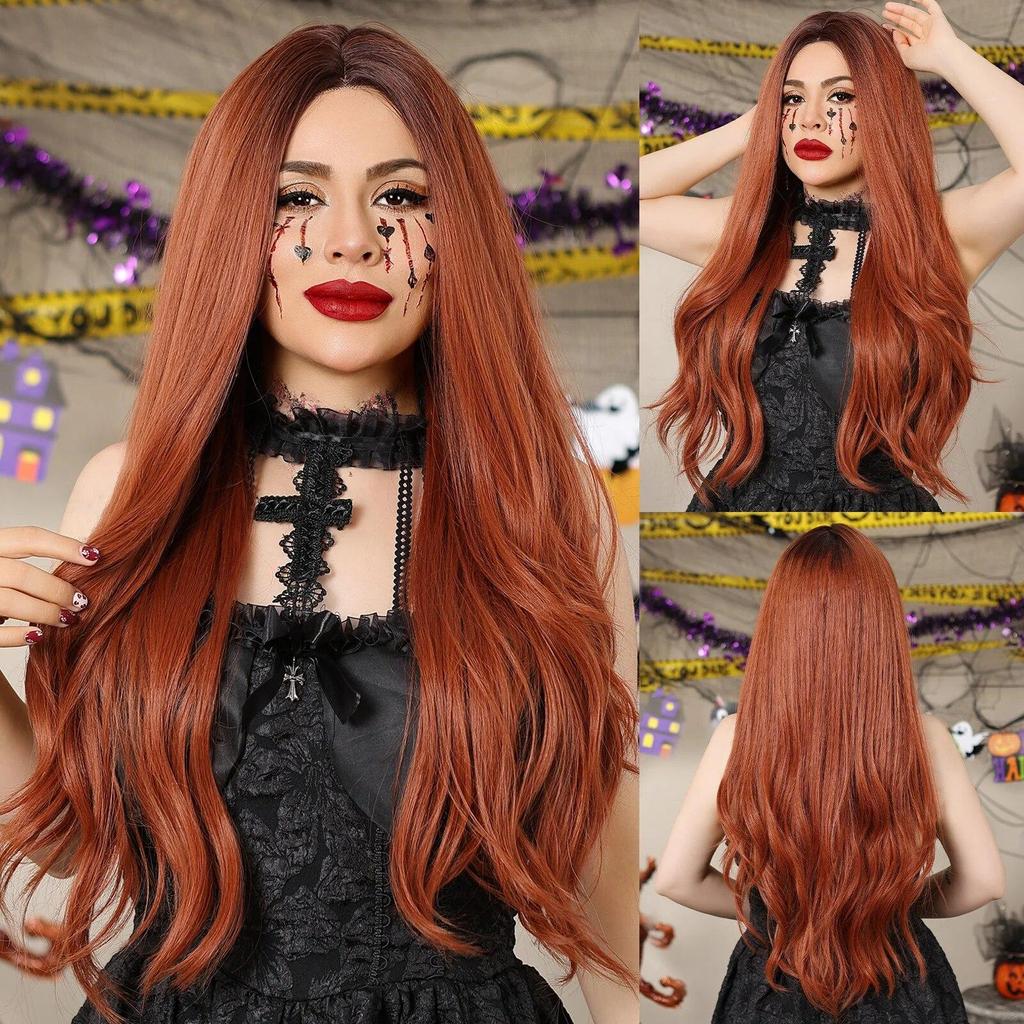 LOUIS FERRE Long Wavy Blonde Synthetic Wigs for Women 26in Light Golden Natural Hair Hairline Hand-Tied Hairline Lace Front Wig