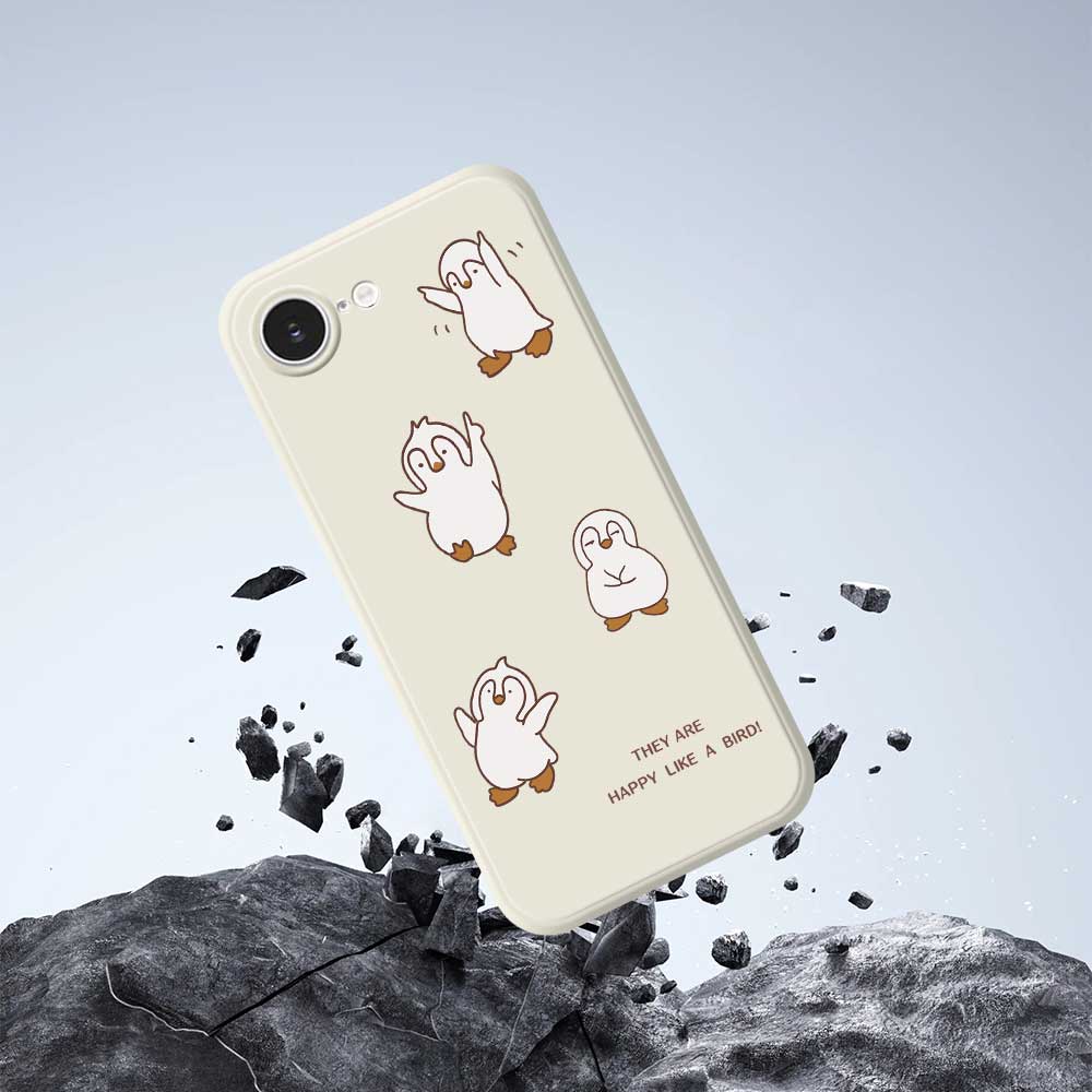 For iPhone 16e Case Happy Penguin Pattern Printing Straight Edge TPU Phone Back Cover
