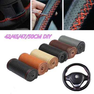 Leather Car Steering Wheel Cover Truck Bus Lorry Braid DIY 40cm 42cm 45cm 47cm 50cm Steering Wheel Protective Cover