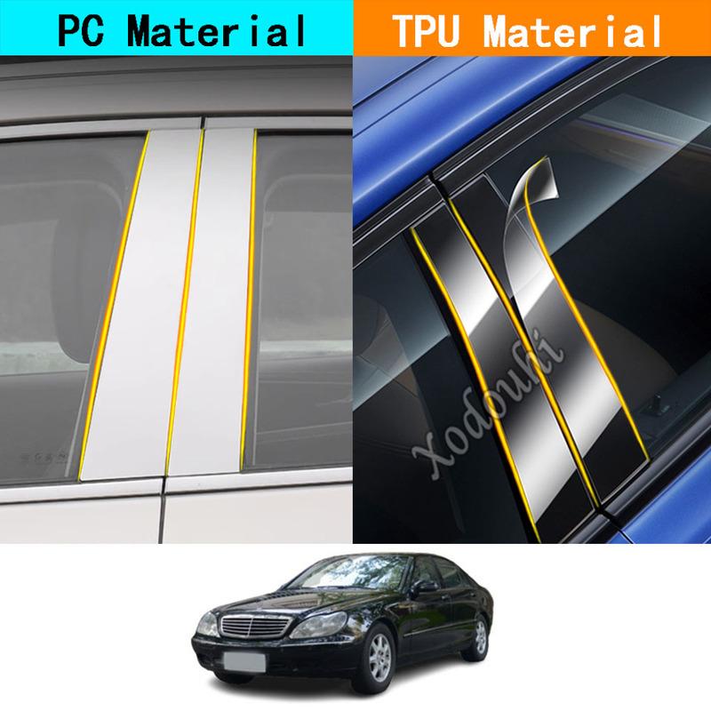 Car TPU/Glossy Mirror Pillar Post Cover For Mercedes Benz S-Class W220 1998-2005 Door Trim Window Molding Stickers Accessories