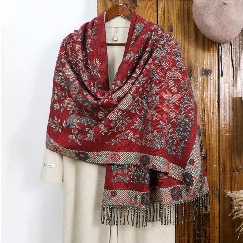 Ramadan Muslim Hijab Women Ethnic Style Islamic Jacquard Scarf Thick Wrap Winter Warm Thick Blanket Tassel Shawl Arabic Pashmina