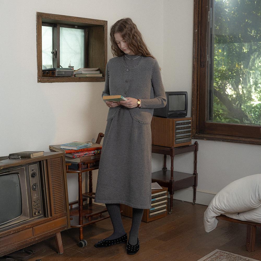 Peulaudeumali Pm_Crew Neck Knit Vest And Skirt Set_2Color