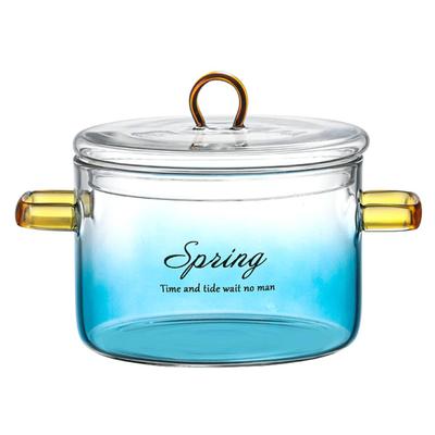 Pot à mijoter | Casserole en verre dégradé transparent de 1500 ml avec couvercle et poignées | Résistant à la chaleur domestique