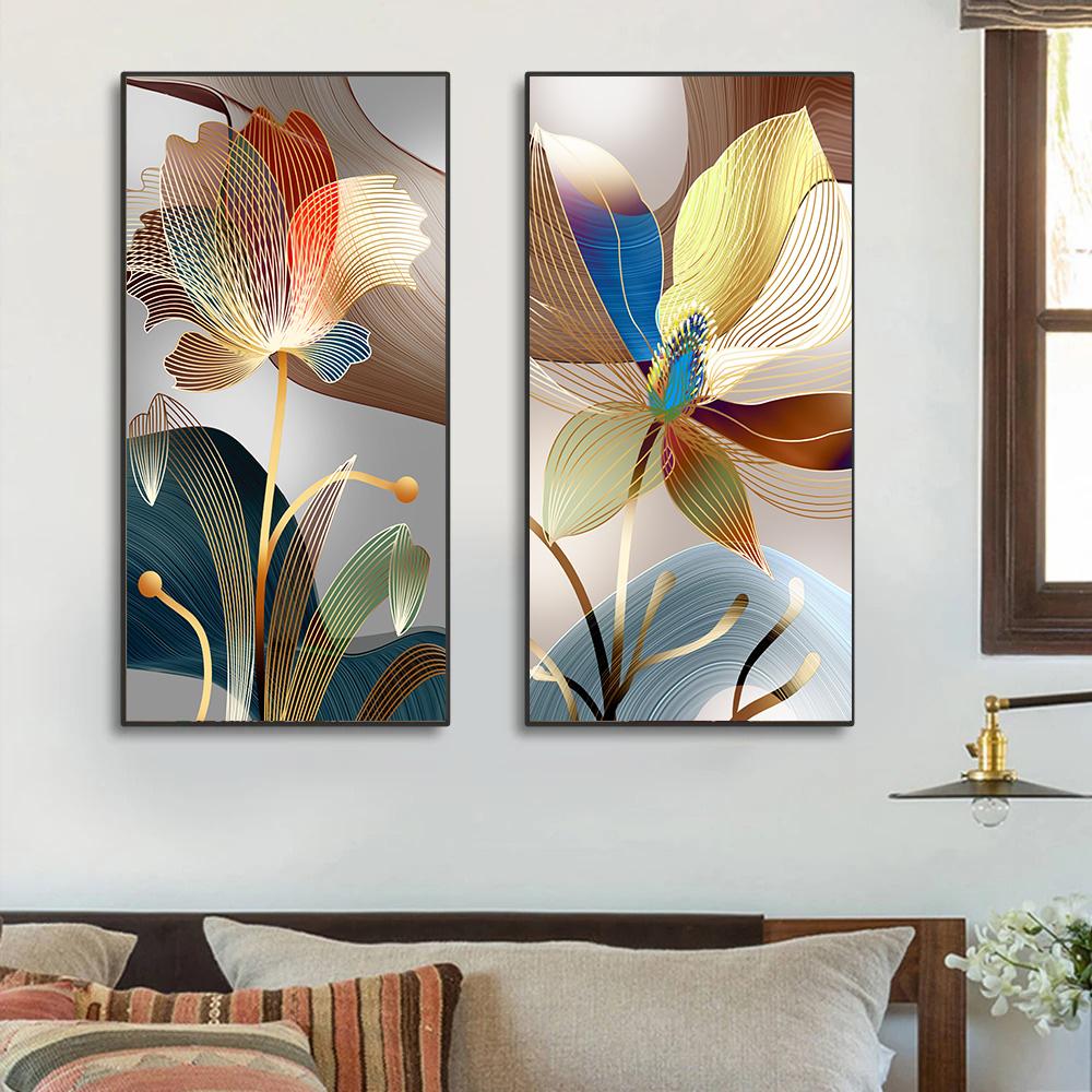 Nordic Luxus Gold Linien Poster und Drucke Wand Bild Moderne Abstrakte Blume Bild Leinwand Malerei für Galerie Home Decor