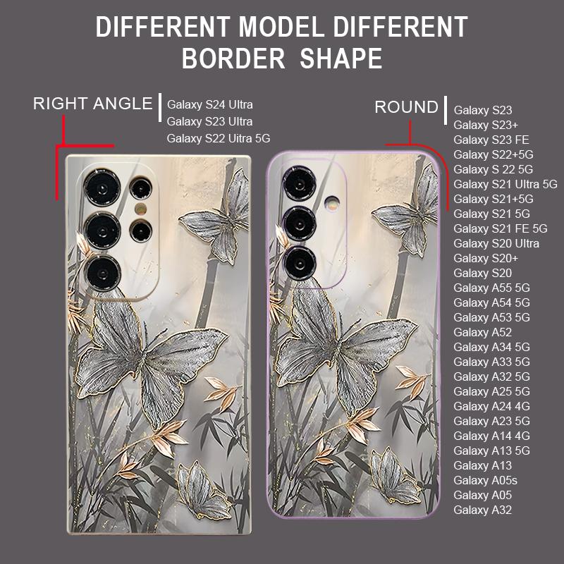 Lanyard Case For Samsung Galaxy S25 Ultra S24 S23 S22 Plus S21 FE A15 A16 A35 A36 A54 A55 A56 5G Bamboo Butterfly Printed Case Capa Coque