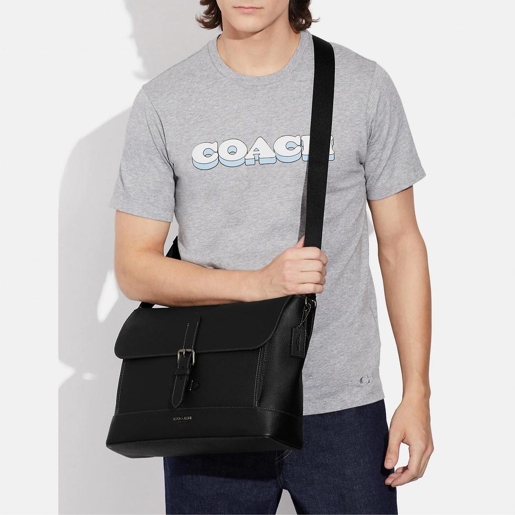 New COACH Hudson Cow Leather Messenger Bag Shoulder Bag Crossbody Bag Large Size Men's Black CB841-QBBK