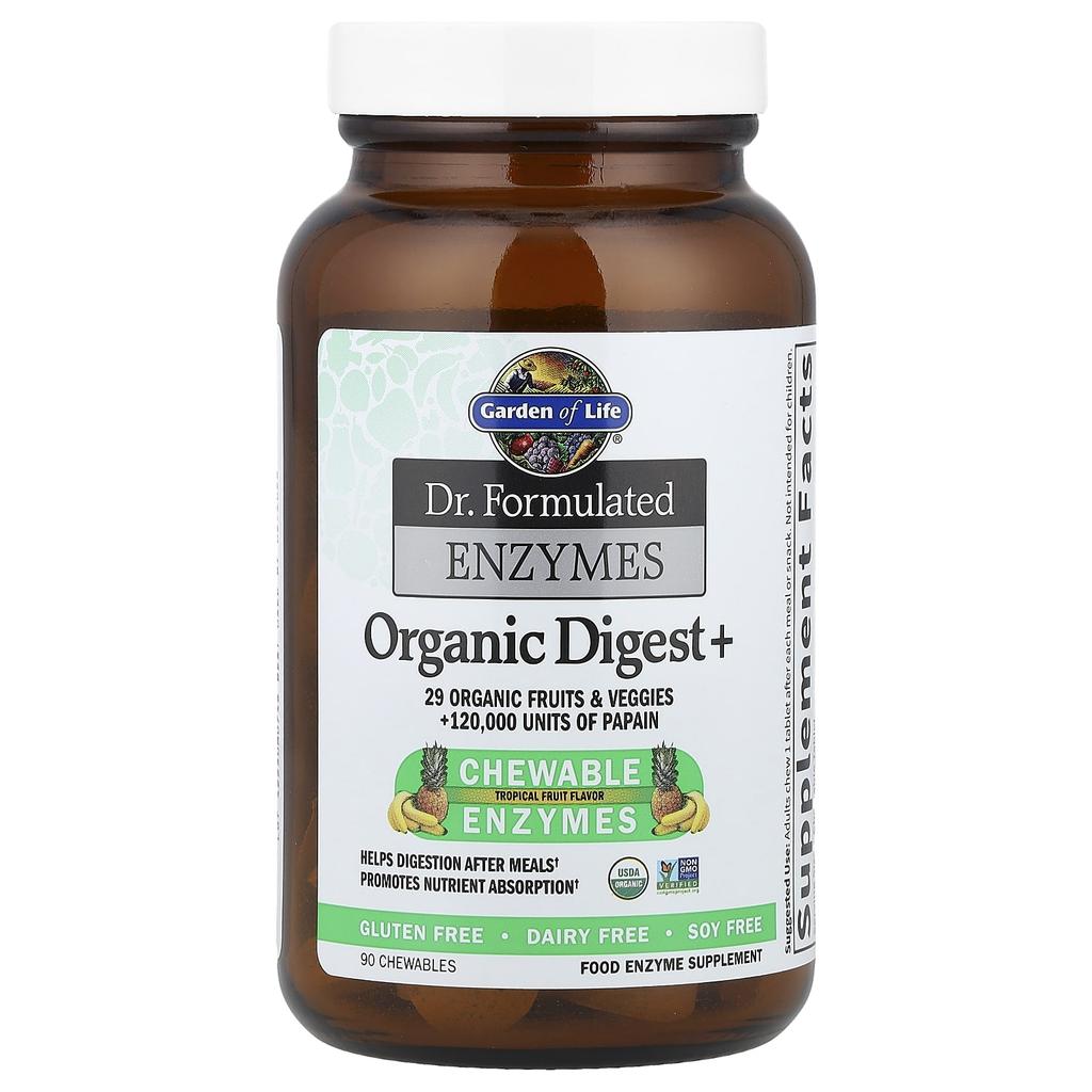 Dr. Formulated Enzymes, Organic Digest +, Tropical Fruit Flavors, 90 Chewable Tablets