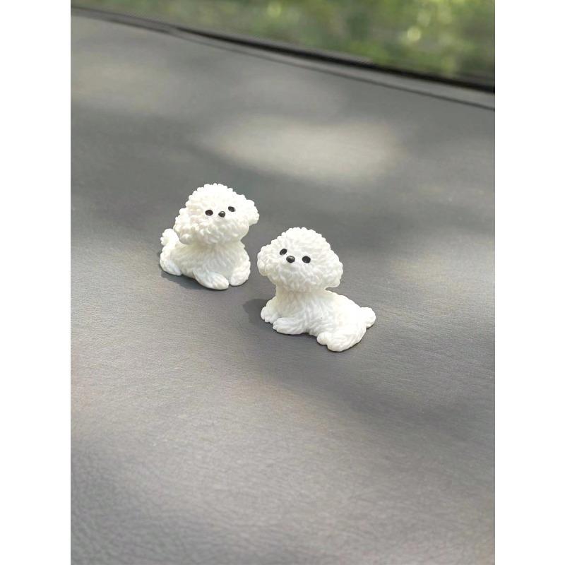 2pcs Super Cute White Bichon Dog Car Decoration Ornaments, Exquisite Small Gifts