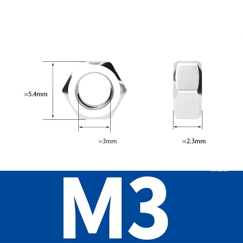 100pcs/lot Metric thread DIN934 M2 M2.5 M3 M3.5 M4 M5 M6 Steel Hex Nuts